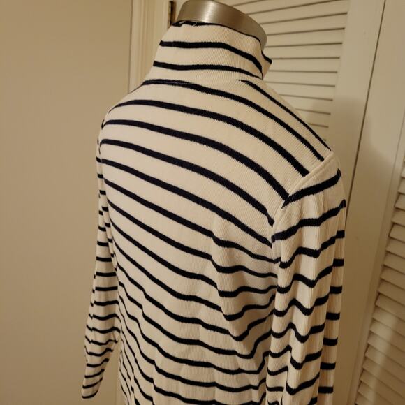 LL Bean Striped Half Zip Pullover Cream Black Medium 90s Y2K Long Sleeve Top - Picture 5 of 8
